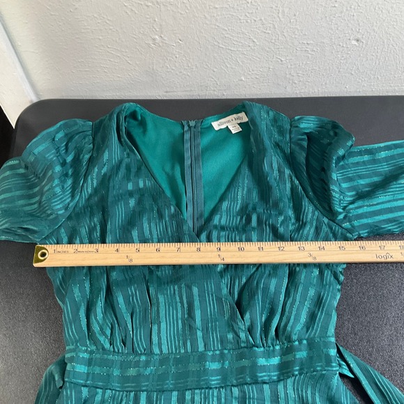 Allison Kelly Mini Dress XS Green‎ Tiered Holiday Forest Fairy Grunge Babydoll - Picture 10 of 14